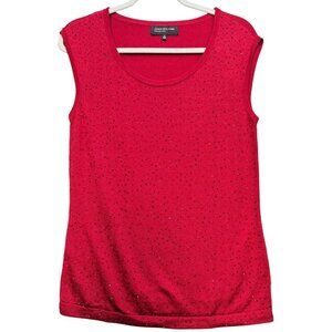 Jones New York Collection Sleeveless Top Rhinestone Accents M Red Holiday Christ